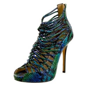 🦋Jimmy Choo Blue Green Snakeskin pattern 👠 heels. EUC Luxury Leather